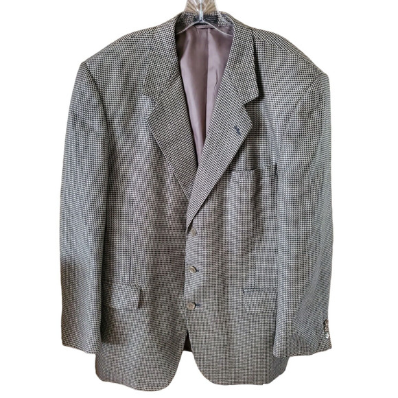 Jeffrey Banks Other - Jeffrey Banks Couture Wool & Silk Blue Tan Houndstooth Sport Coat Jacket 46R